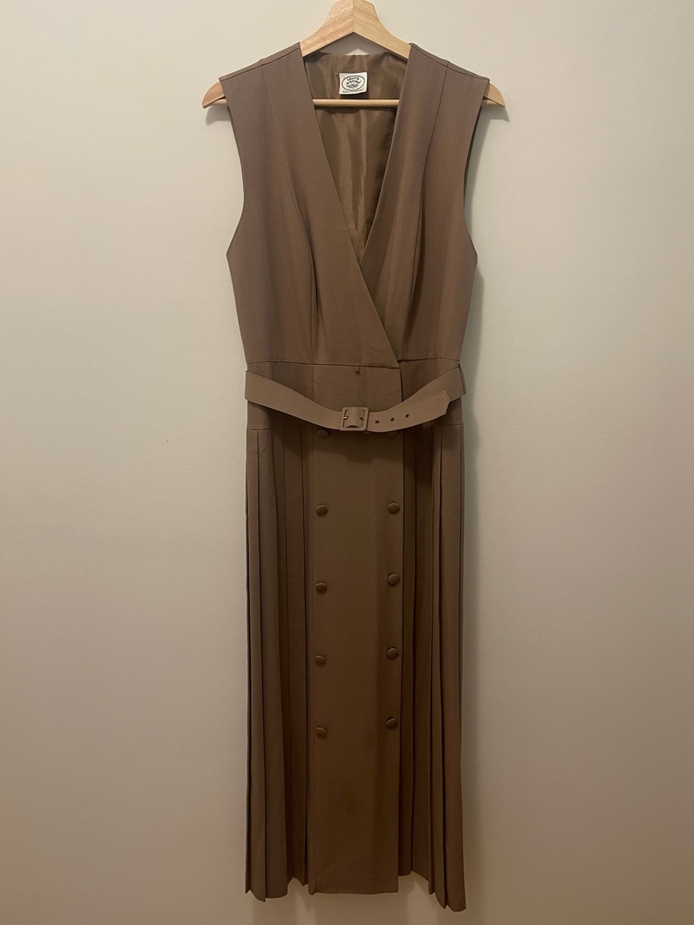 Vintage Laura Ashley Brown Sleeveless Wrap Maxi Dress with Belted Waist